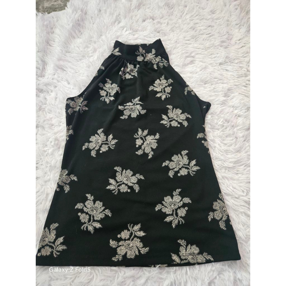 Women's MICHAEL Michael Kors Black & White Floral Halter Tank Top XS